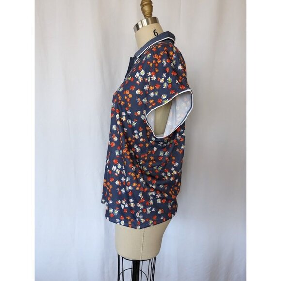 Women's Callaway OPTR-DRI Short Sleeve Golf Polo Size Large Floral Blue UPF NEW - Picture 2 of 6